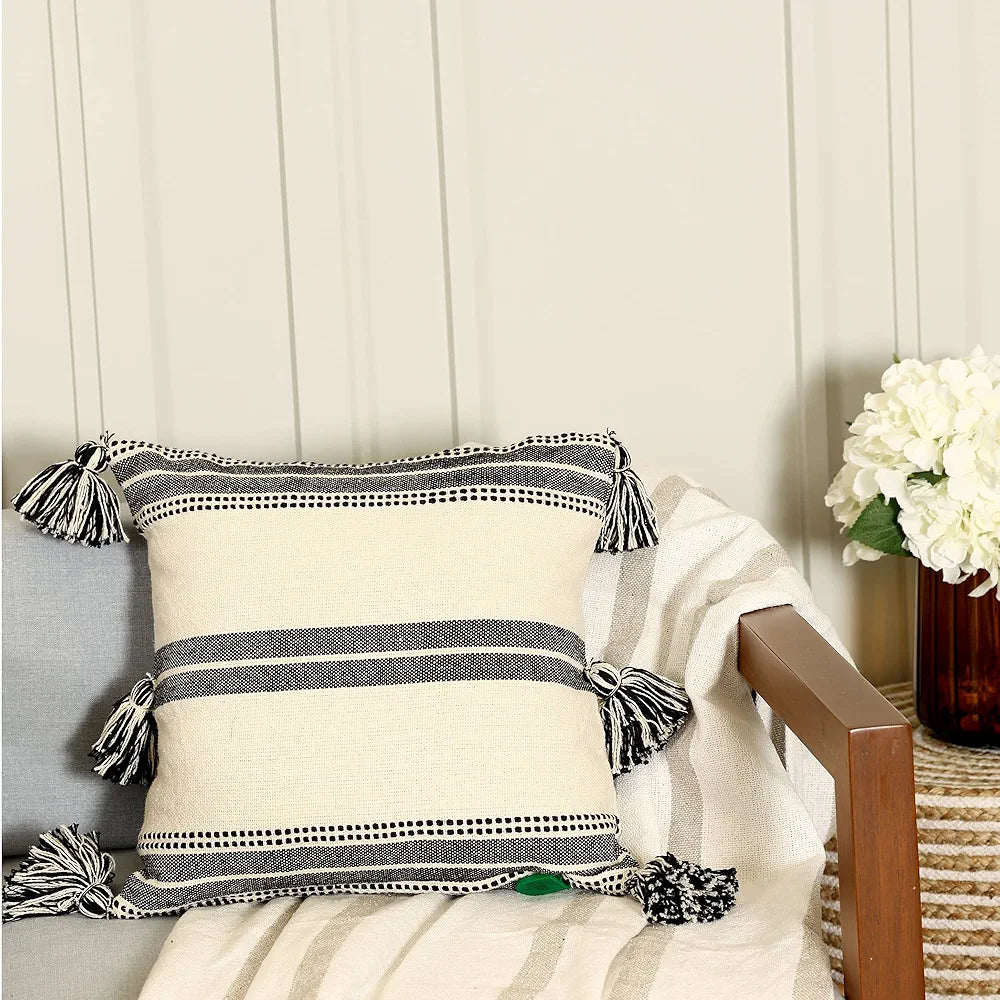 Sashaa World Colour Natural & Black Striped Cushion Cover