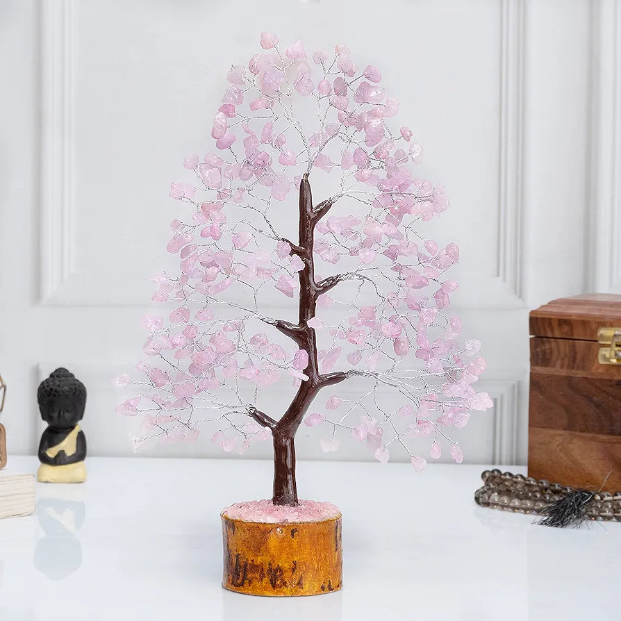 HindCraft Rose Quartz Crystal Tree Pink Stone Silver Wire