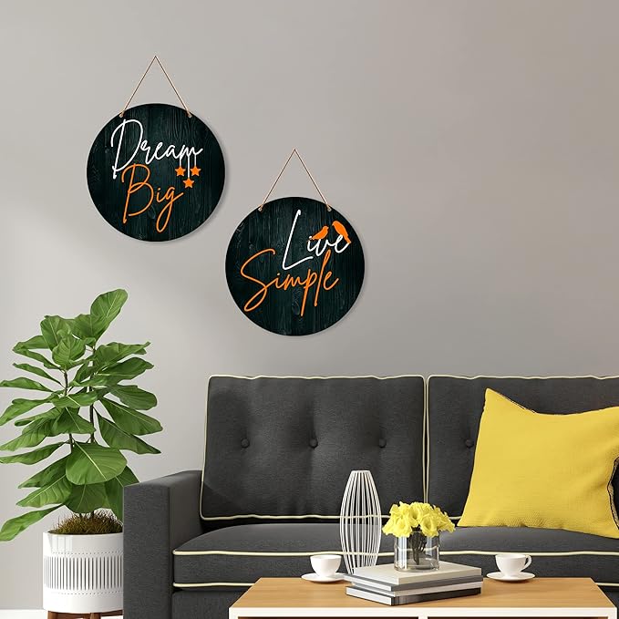 Artvibes Dream Big Live Simple Quote Wall Hanger for Home | Set of 2