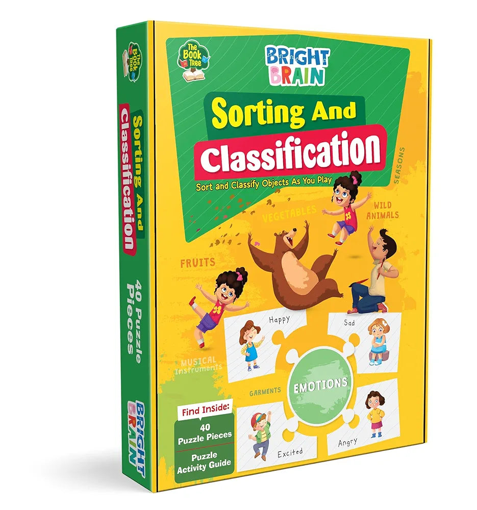 The Book Tree Bright Brain Sorting & Classification Puzzle - Sort by Categories: Seasons, Wild Animals & More – 40 Pieces – for Kids Age 3+ - Gift Box by Majestic Book Club