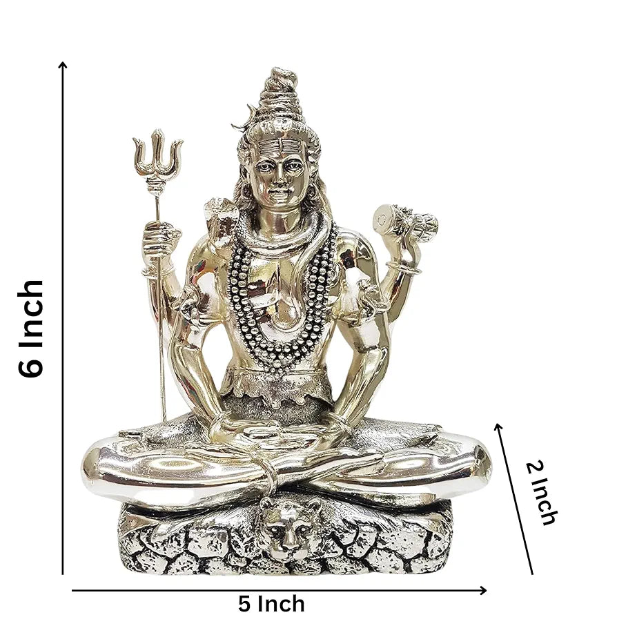 Gold Art India Lord Shiva Silver Plated Antique Idol with Trishul