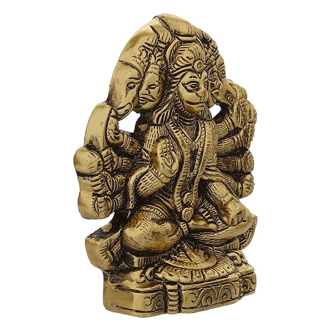 Ecraftindia Golden Metal Lord Panchmukhi Hanuman Statue Bajrangbali Religious Idol