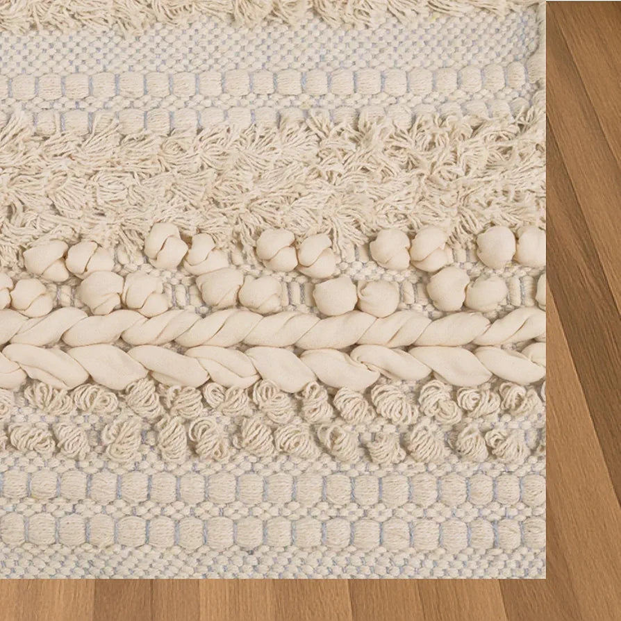 Sajavat Home Pure Cotton Soft and Durable Floor Rug Cream & White