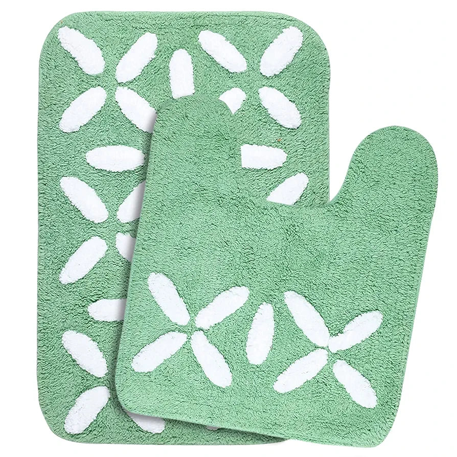 Saral Home Cotton Bathmat with Contour mat Colour Green