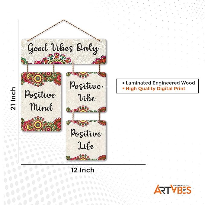 Artvibes Good Vibes Only Decorative Wall Art Mdf Wooden Wall Hanging for Living Room | Quotes Items House Decoration