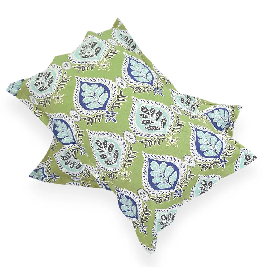 Divine Casa Double Size Bedsheet for Double Bed, 144 TC Pure Cotton Queen Size with 2 Pillow Covers Colour Palm Green