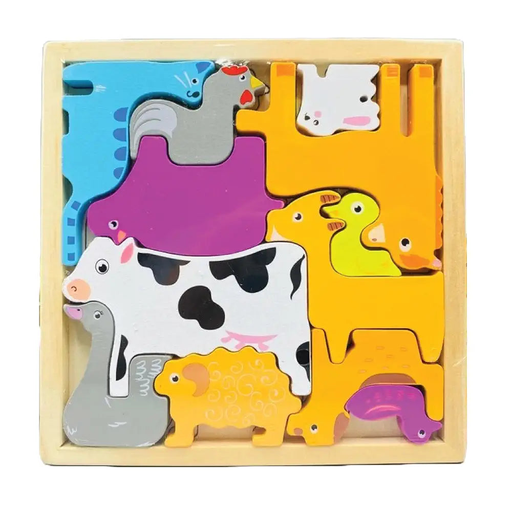KIDS KINDLY Wooden Farm Animal Puzzle for Kids, Jigsaw Sorting Game, Montessori Puzzle Toy for Toddlers, Shapes Puzzles for Kids, Birthday Gift for Boys & Girls Age 3 4 5 Years Multicolor