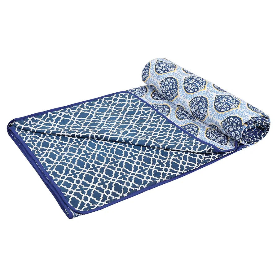 Cloth Fusion Reversible Dohar Single Bed Soft Cotton Blend AC Blanket for Summer Blue Leaves