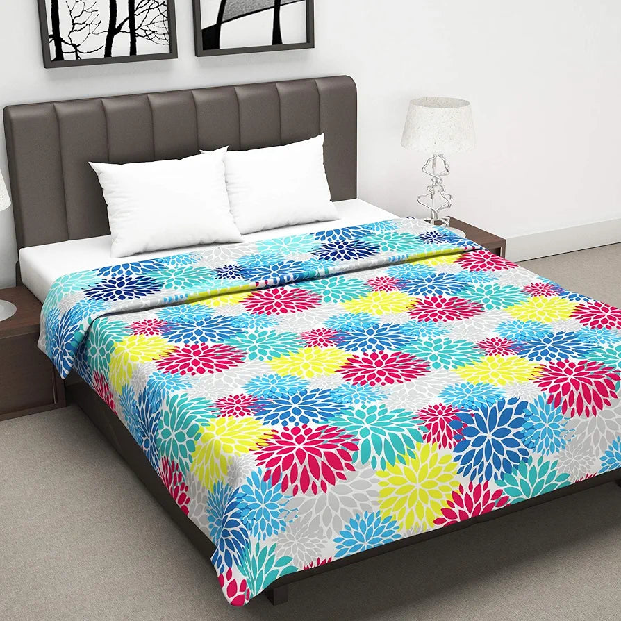 Divine Casa 120 GSM Microfiber Double Dohar Soft & Lightweight Throw Blanket Floral Burst Pattern Colour Blue Aqua