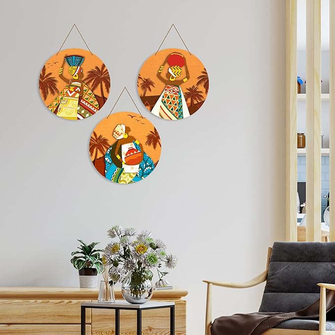 Artvibes African Warli Art Wooden Wall Hanger for Home Decor | Artwork Canvas Paintings