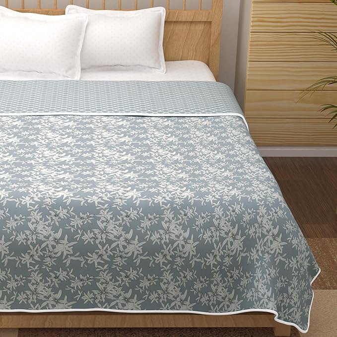 Story@Home Cotton AC Comforter Double Bed Floral Print Super Soft Lightweight AC Blanket Grey Colour