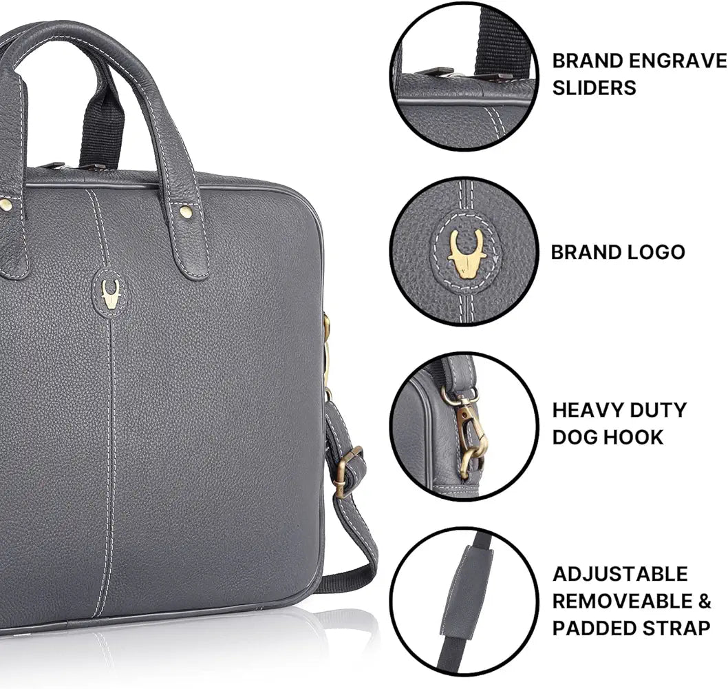 WildHorn Leather Laptop Messenger Bag for Laptop/MacBook up to 15 inch| Padded Laptop Compartment |Office Bag I 365 Days Warranty