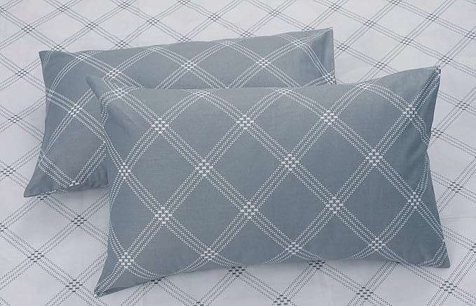 Huesland by Ahmedabad Cotton 186 TC King Size Bedsheet Cotton with 2 Pillow Covers | White & Grey