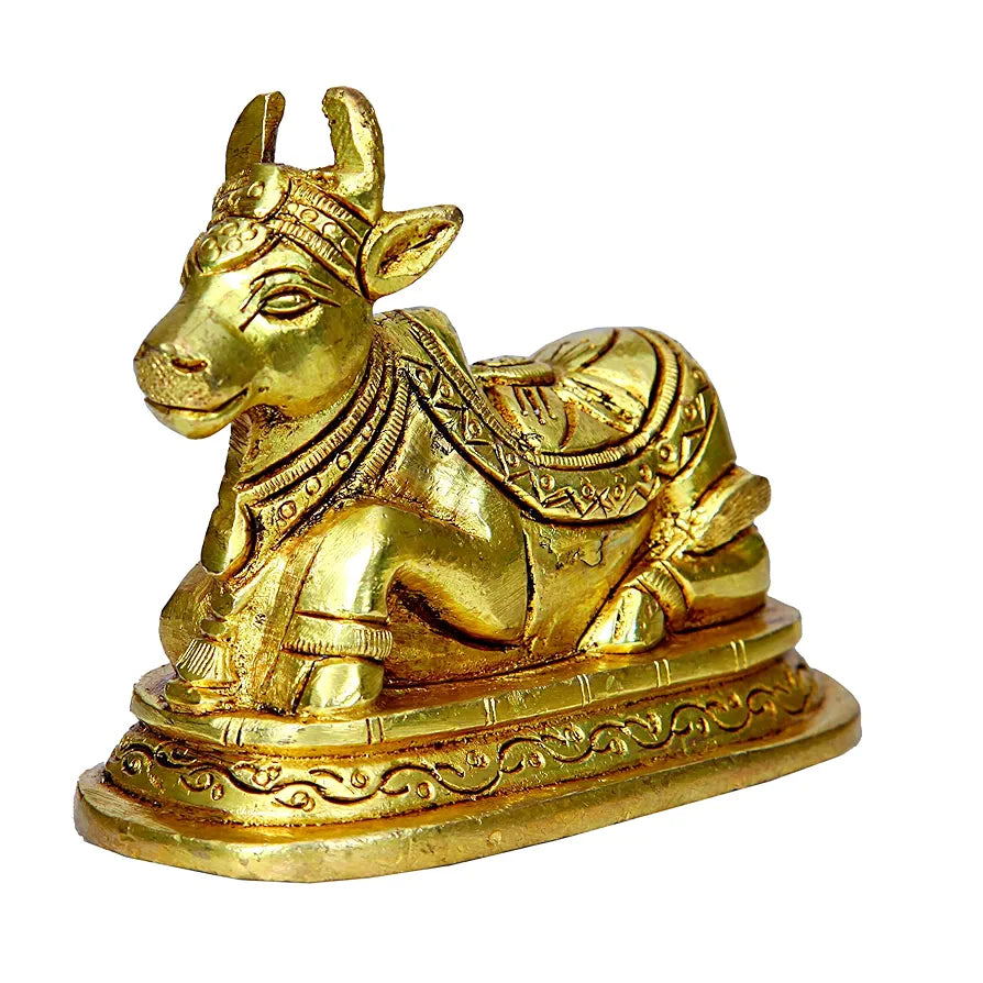 anciently Brass Nandi Idol, Medium, Gold Colour - 