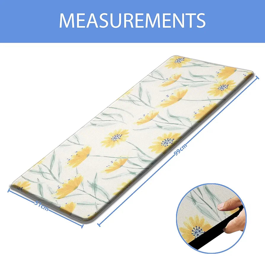 Luxe Home Columbo Anti-Fatigue Kitchen Mat Non-Slip Cushioned Comfort Mat Floral Pattern Standing Desk Mat Colour Sunflower