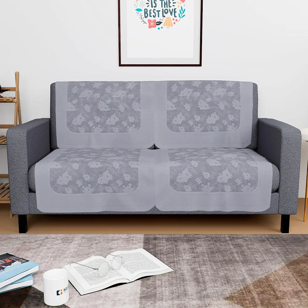 Kuber Industries Set of 4 Net Durable 2 Seater Sofa Covers for Living Room Self Net Hawaii Grey