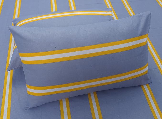 Huesland by Ahmedabad Cotton 144 TC Cotton Pillow Covers Set of 2 | Grey & Yellow