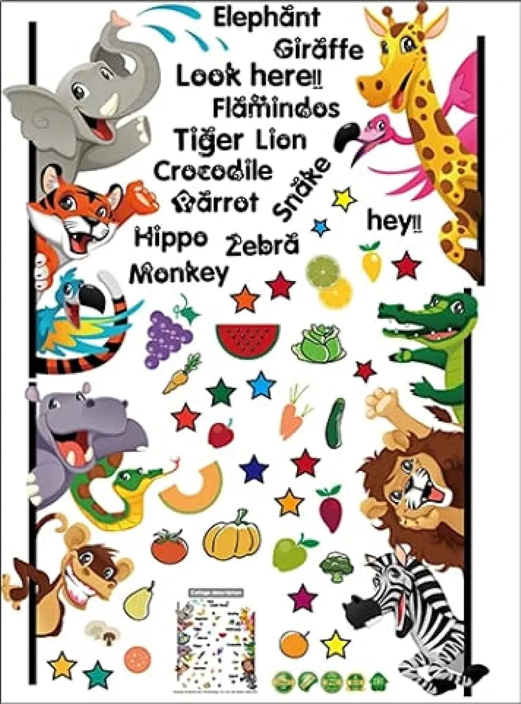 Jaamso Royals Multicolor Cartoon Animals Wall Sticker Waterproof and Removable Cartoon Animals Wall Sticker