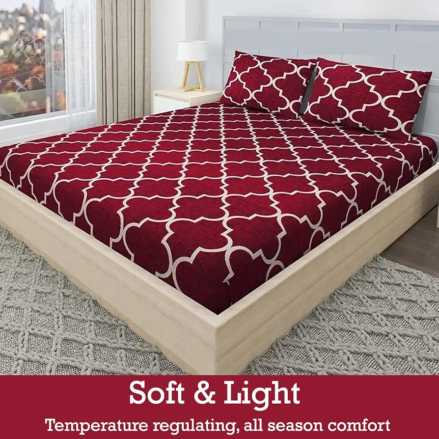 Fresh From Loom Bedsheet Hypoallergenic Wrinkle Free Bed Sheets With 2 Pillow Covers 144 TC Maroon Vector