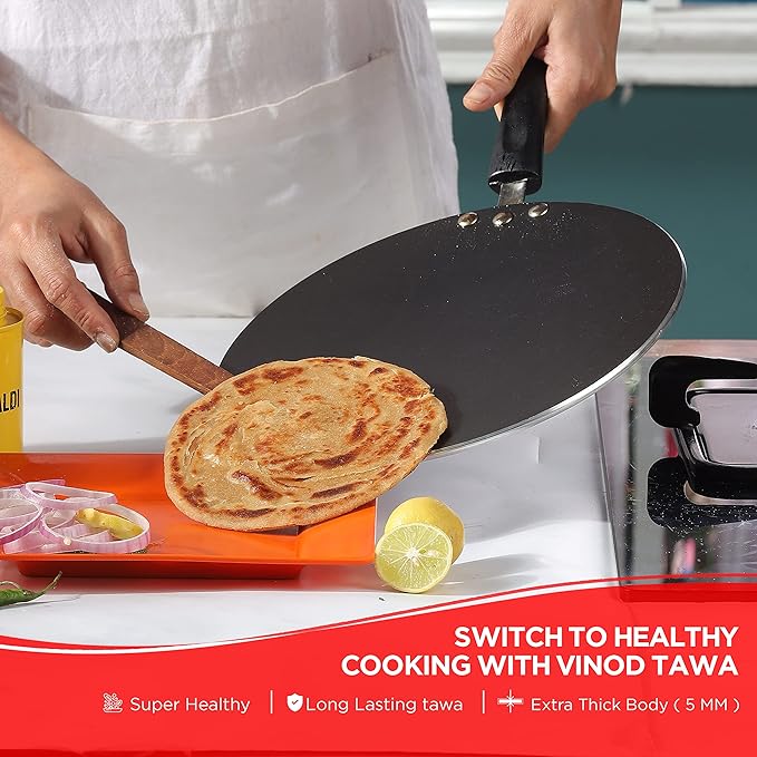 Vinod Zest Aluminium Non Stick Concave Roti / Chapati / Paratha Tawa - 26.5 cm | 5mm Thick | 3 Layer Coating