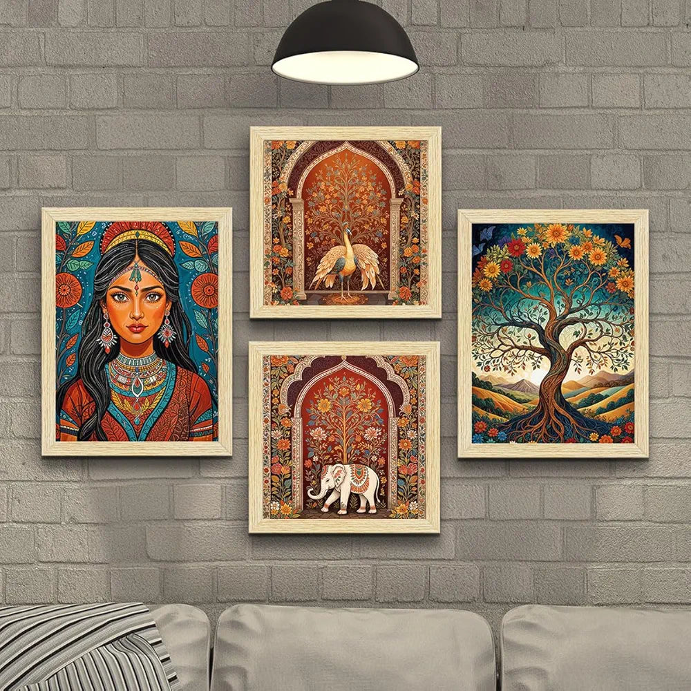 ArtX Paper Madhubani Madhubani-SO4-05 Paintings with Frame Set of 4