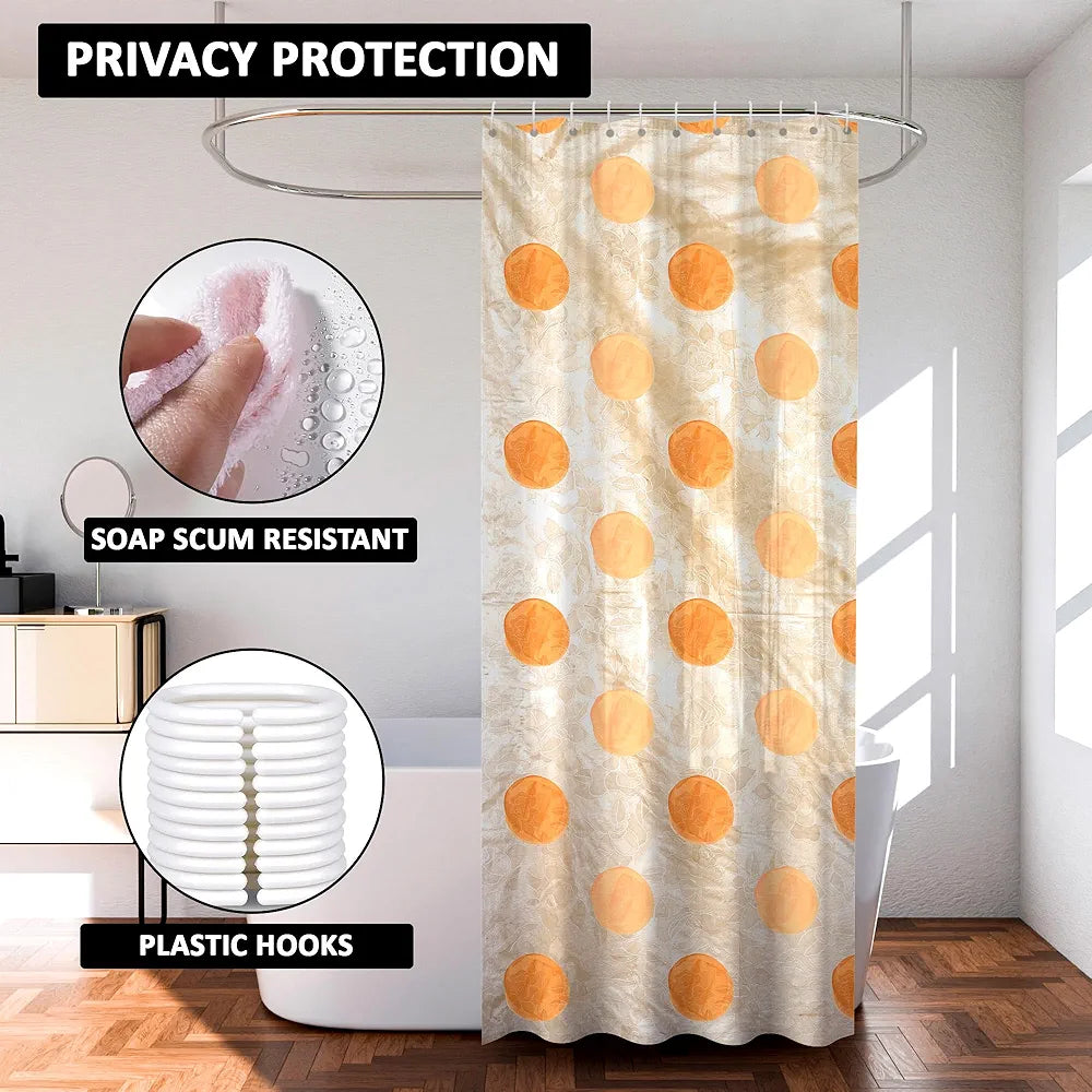 Kuber Industries Shower Curtain Bathroom Shower Curtain 8 Rings Curtain Dot Painting Golden