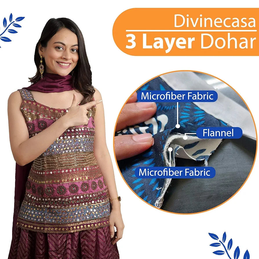 Divine Casa 120 GSM Microfiber Double Dohar Soft & Lightweight Throw Blanket Tessellate Pattern Colour Blue-Red & Orange