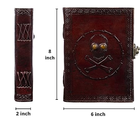 CraftShades- Handmade Leather Diary Embossed with Skull. Antique Lock Closure. Pefect for Artist Sketchbook, Scrapbook, Drawing, Writing etc. Brown Colour Size 5×7 inch (Skull)