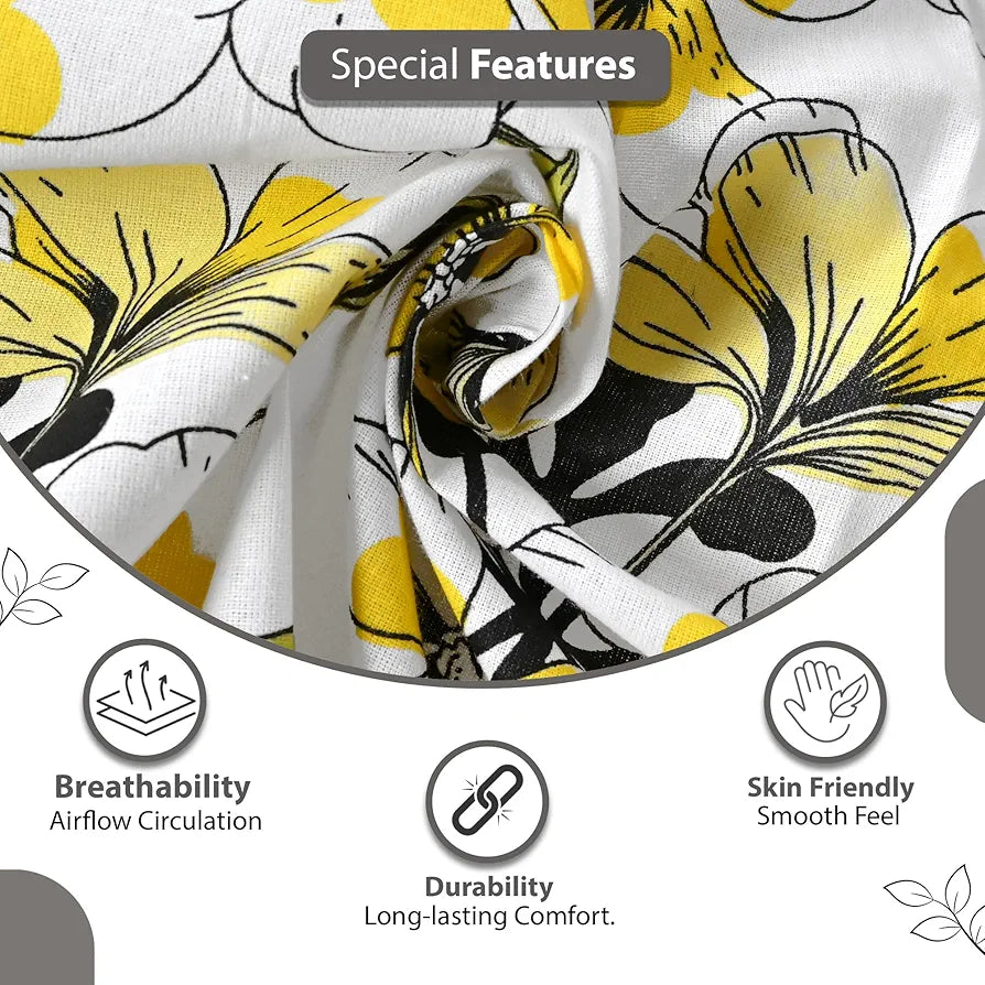 Divine Casa Bedsheet for Single Size Bed 144 TC Cotton Bedsheet for Single Size Bed with 1 Pillow Cover  Floral Colour Golden Daffodil