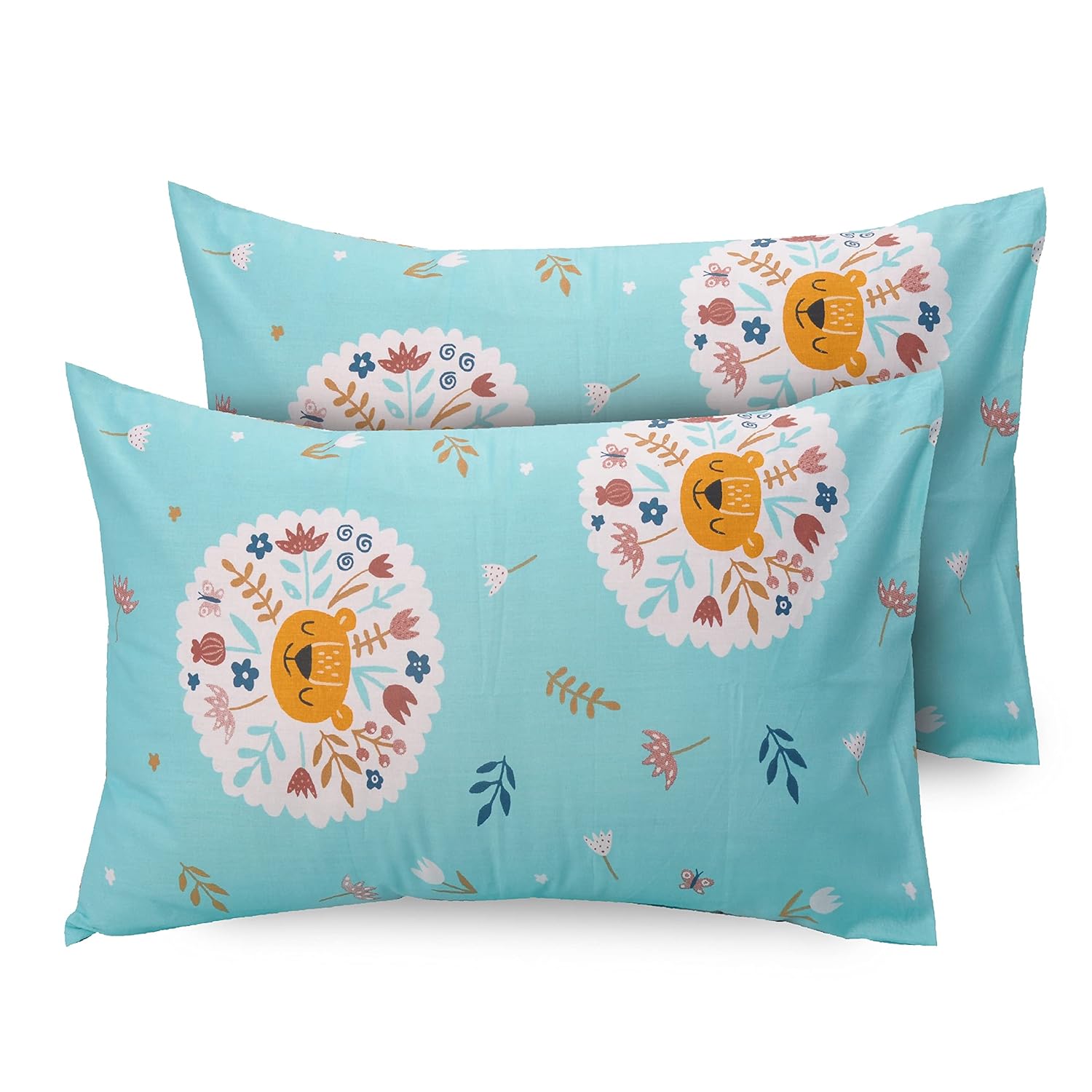 Huesland by Ahmedabad Cotton 186 TC Kids Cotton Pillow Cover Set of 2 | Mint Green & White