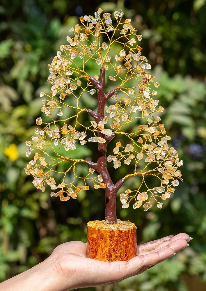 HindCraft Citrine Gemstone Crystal Tree Golden Wire 10-12 inch