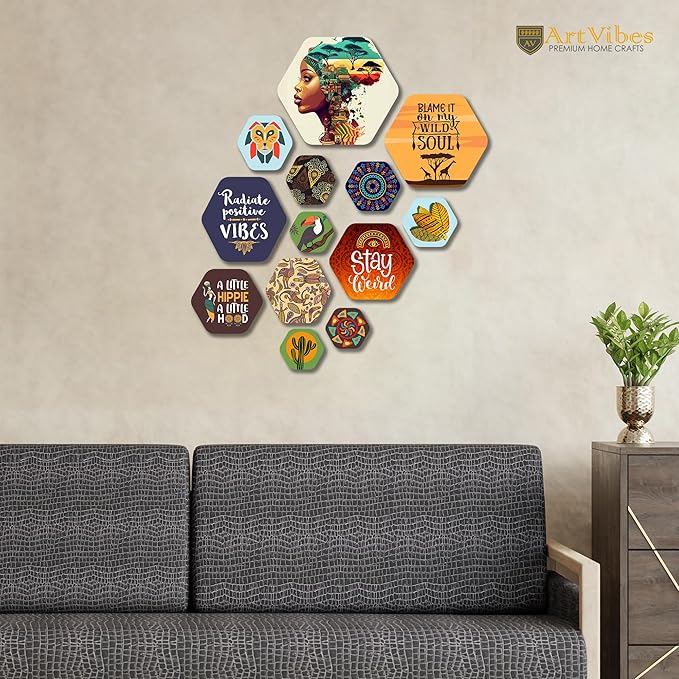 Artvibes Decorative Wooden Wall Hanging Decoration for Home | Quotes Decor Item | Pack of 13 Pieces