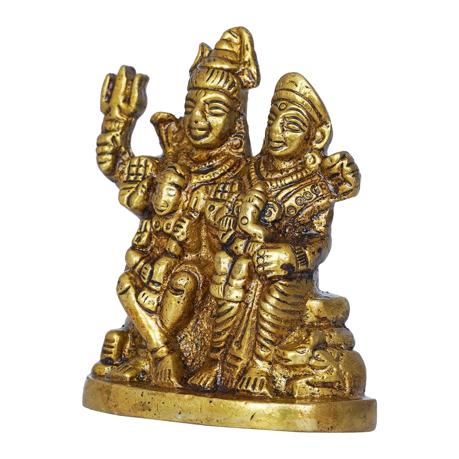 Ecraftindia Golden Brass Shiv Parivar Murti Idol | Lord Shiva, Parvati, Ganesha, Kartikeya Statue for Home Temple