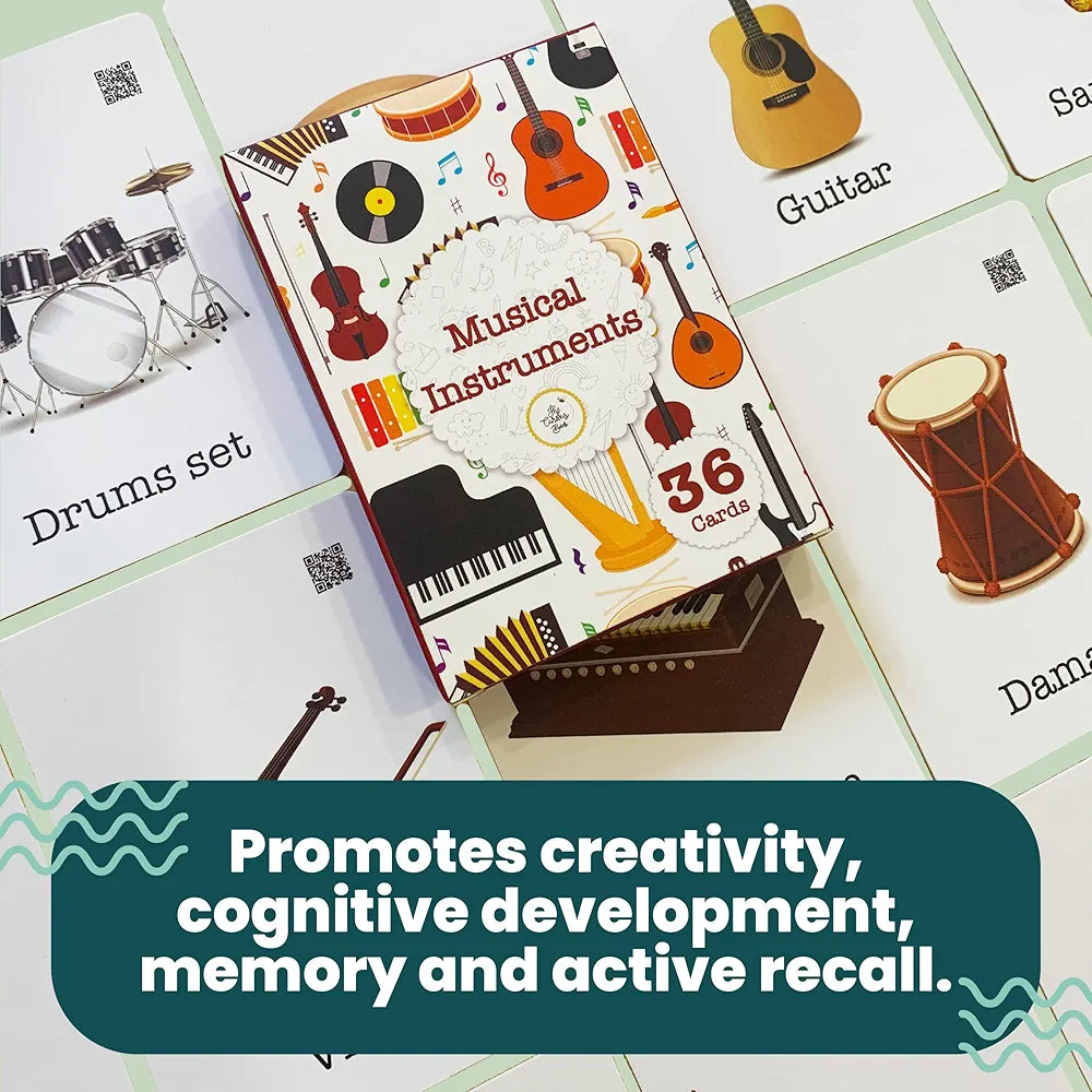 The Curious Bees - Musical Instruments Flash Cards | 36 Laminated Cards | Age Group: 2-5 Years | Ideal for Early Learning as a Pre School Fun Education Activity