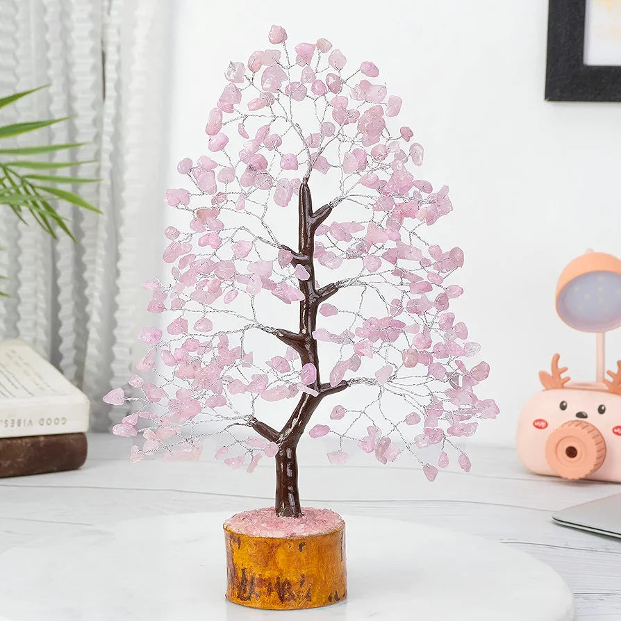 HindCraft Rose Quartz Crystal Tree Pink Stone Silver Wire