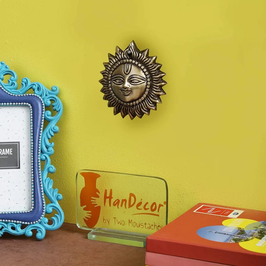 Two Moustaches Brass Smiling Surya Wall Hanging Antique Brown Standard