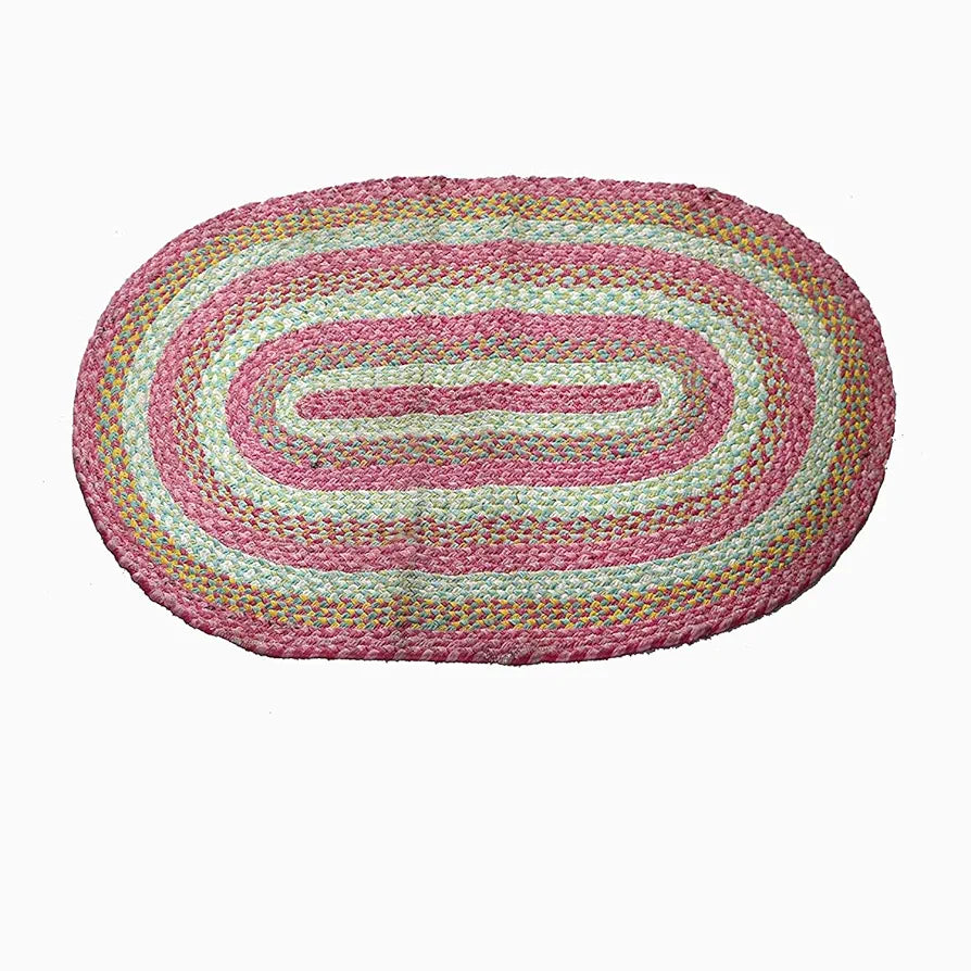 The Home Talk Oval Shape Handmade Cotton Carpets Braided Area Rugs Bedroom Pink