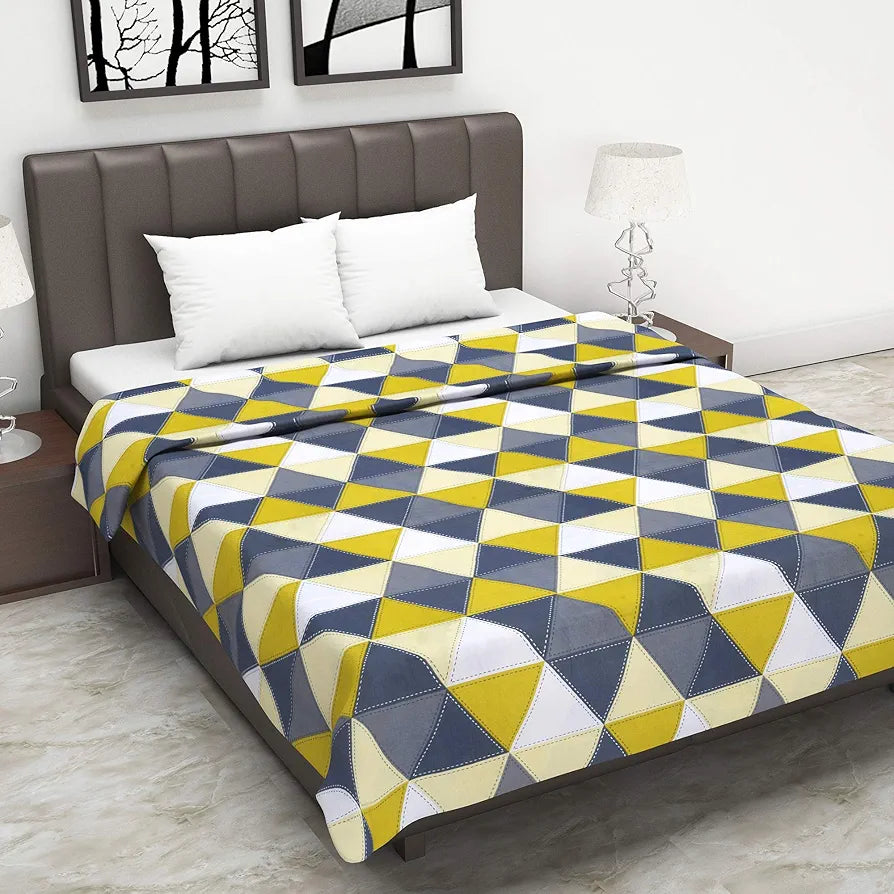 Divine Casa Glace Cotton 120 GSM Reversible Lightweight Malmal Printed Double Bed AC Dohar Blanket TC - 120 Colour Grey and Yellow