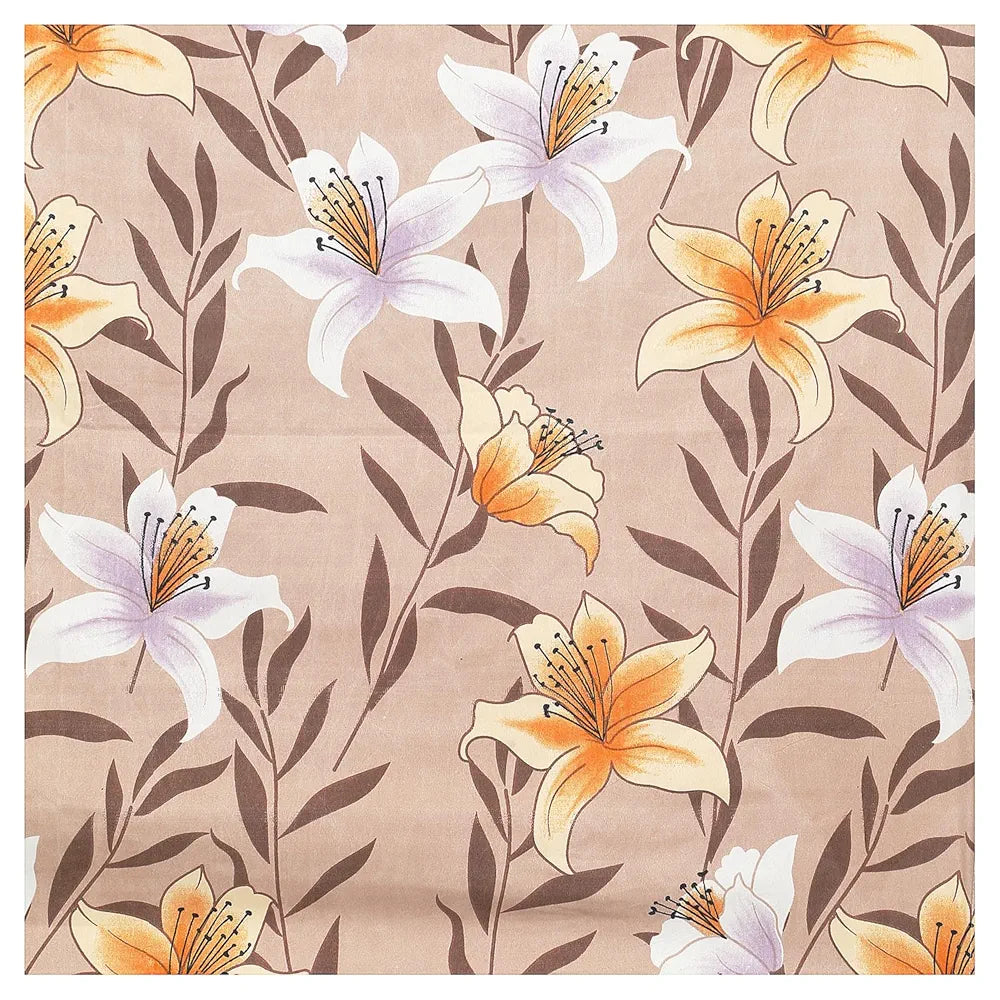 Kuber Industries Cotton Single Bedsheet with 1 Pillow Cover Flower Design Light Brown