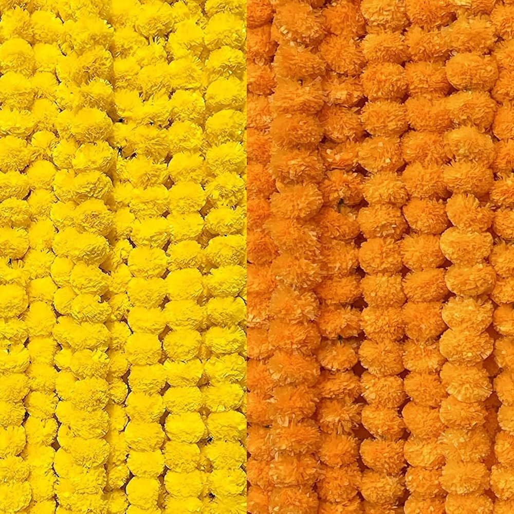 Artificial Flowers for Decoration Marigold Garlands Decoration Pack of 10 Yellow&Orange