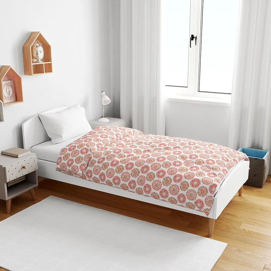 Divine Casa Floret 100% Cotton Single Kids Dohar 120 GSM Soft & Lightweight Throw Blanket Colour Red Orange