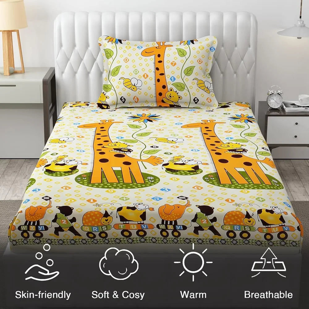 Fresh From Loom Hypoallergenic Elastic Fitted Bed Sheets Soft Glace Cotton 300 tc Fitted Bedsheet With One Pillow Cover Smallsingle Yellow