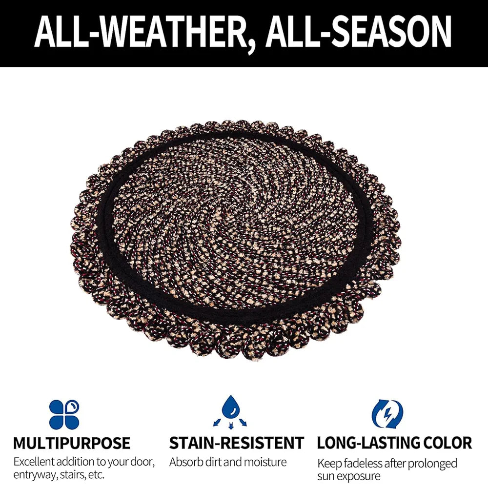 Kuber Industries Door Mat Round Shape Feather Door Mat Cotton Colour Brown