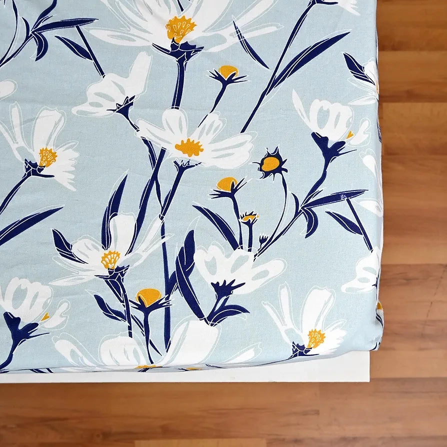 Divine Casa Floret 100% Cotton Double Fitted Bedsheet 144 TC Colour Water Orchid