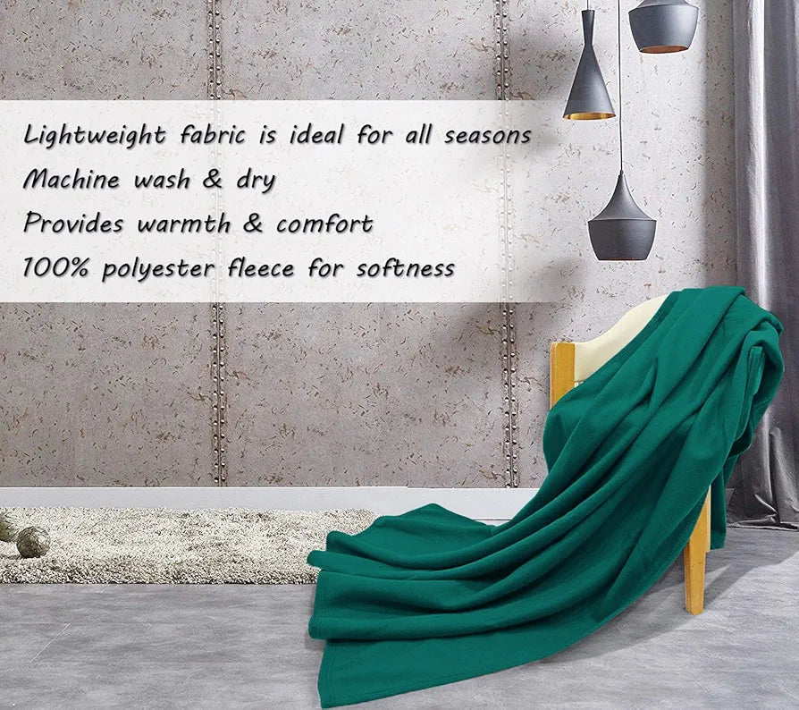 Cloth Fusion Polar Fleece AC Blanket for Winter Single Bed Soft Woolen Blanket for Travel & Sleeping Dark Green