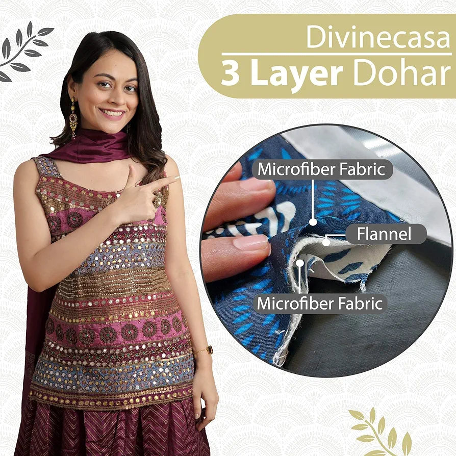 Divine Casa 120 GSM Microfiber Double Dohar Soft & Lightweight Throw Blanket Floral Burst Pattern Colour Soybean & White