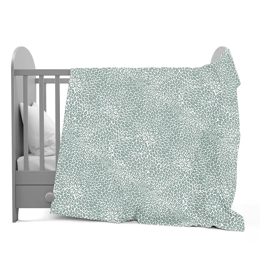 Divine Casa 120 GSM Microfiber Single Kids Dohar Soft & Lightweight Throw Blanket Floral Burst Pattern Colour Sage Green & White