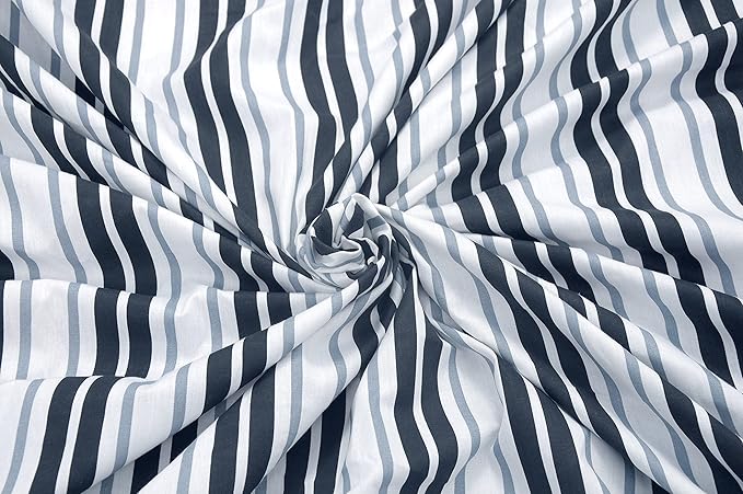 Huesland by Ahmedabad Cotton 186 TC King Size Bedsheet Cotton with 2 Pillow Covers | Stripes Black & Grey