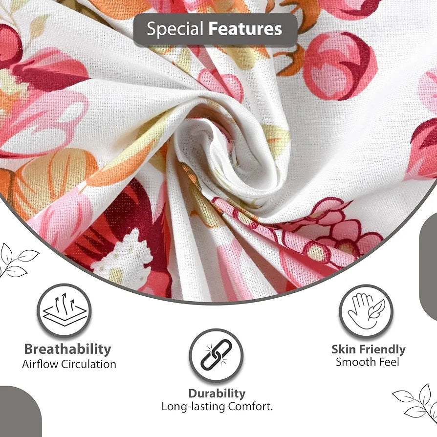 Divine Casa 144 TC 100% Cotton Bedsheet for Single Bed with 1 Pillow Cover Colour Blush Pink