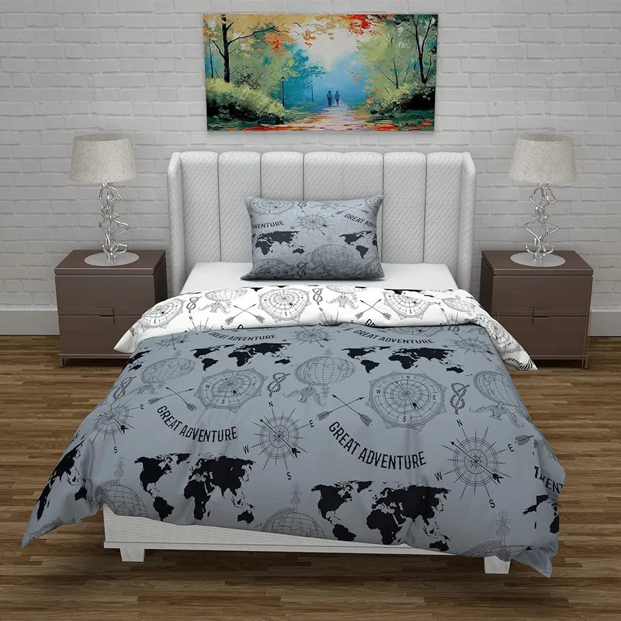 Divine Casa Microfiber Reversible Single Bed AC Duvet Cover with 1 Pillow Cover for Quilt/Comforter/Blanket Colour Grey & White